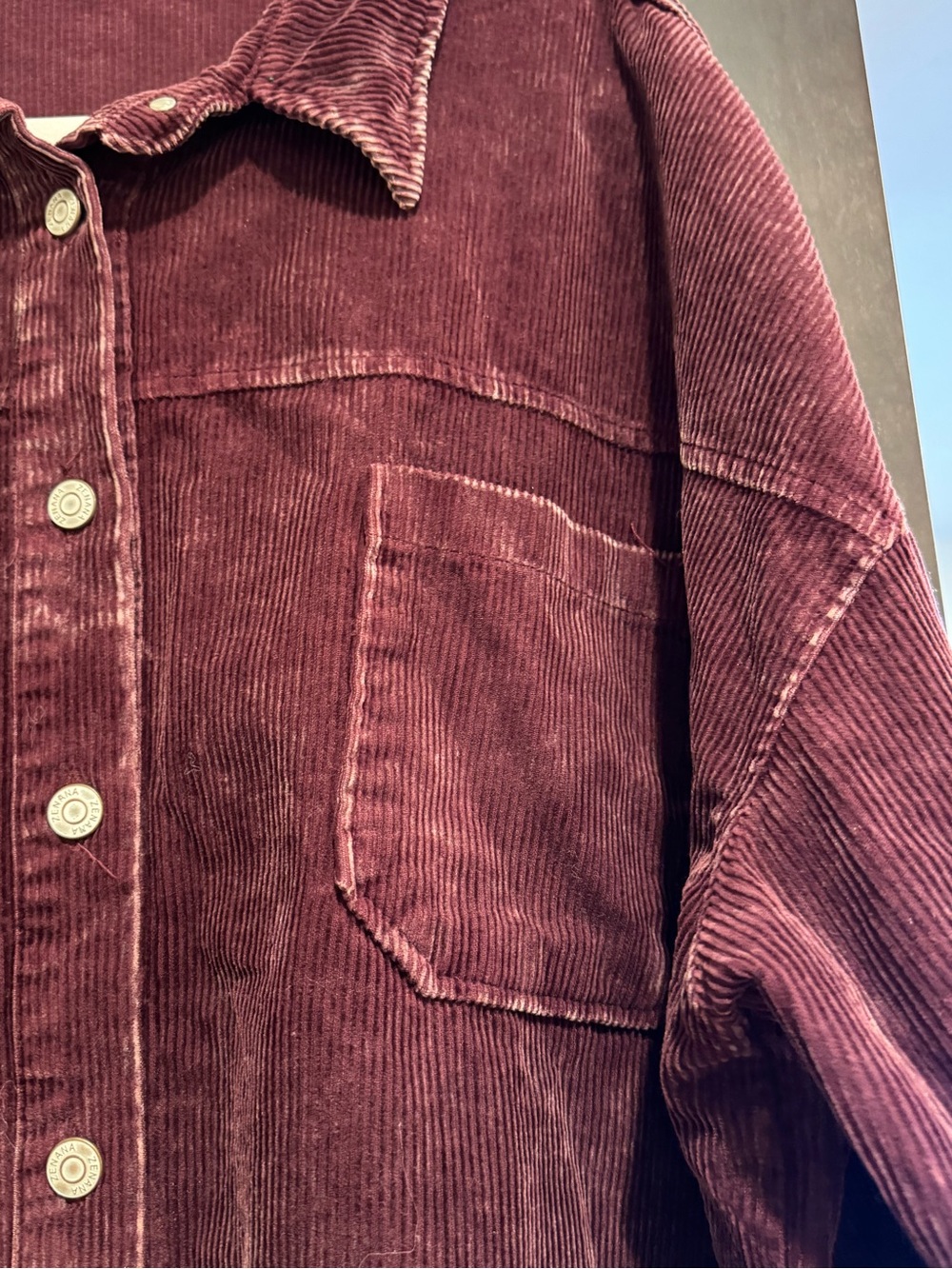ZENANA Corduroy Button-Up Shacket in a Wine/Burgundy Color - Picture 9 of 12